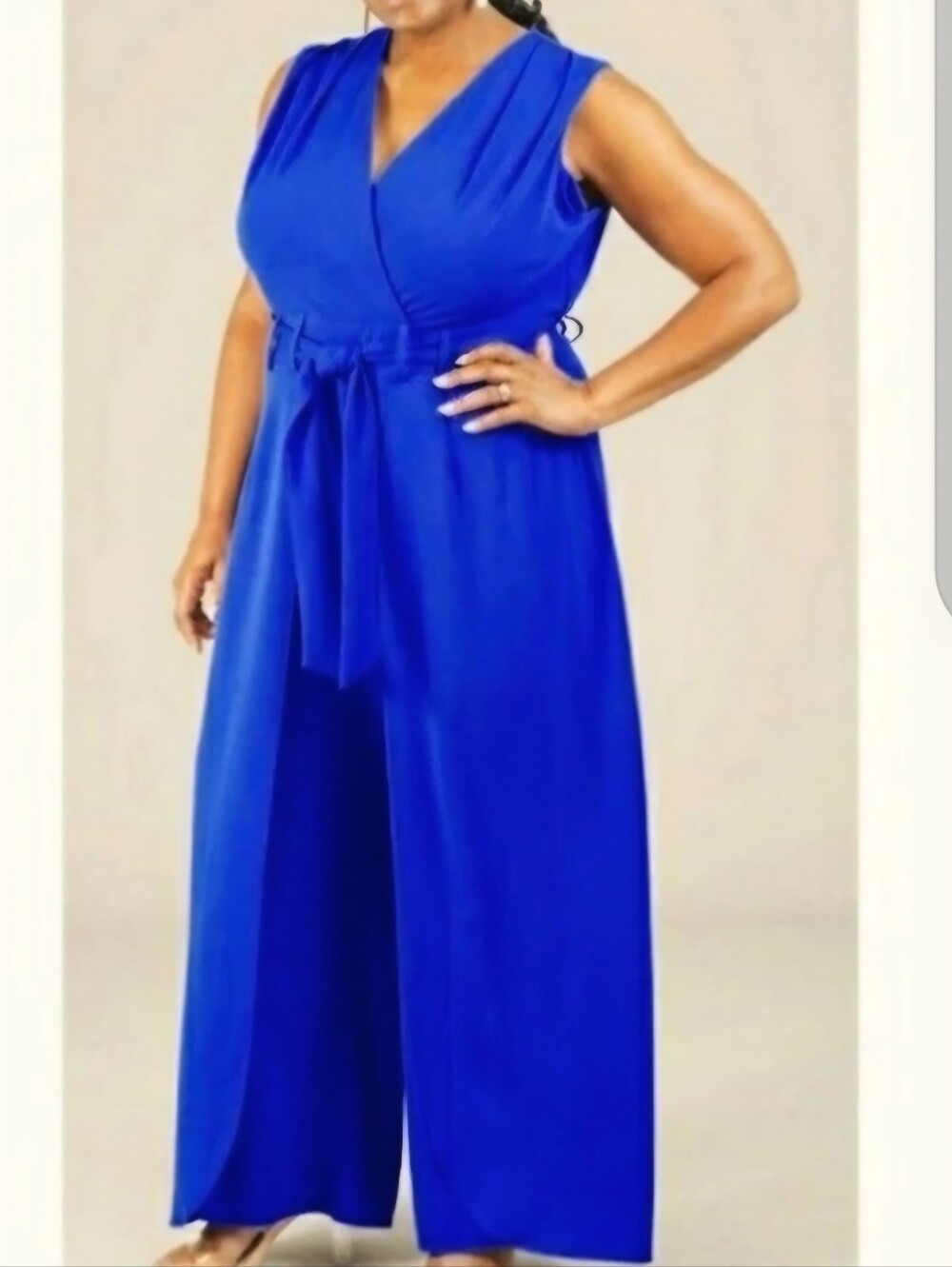 Shelby & Palmer Cobalt Blue Sleeveless V-neck Jumpsuit with Tie Belt. Size 10
